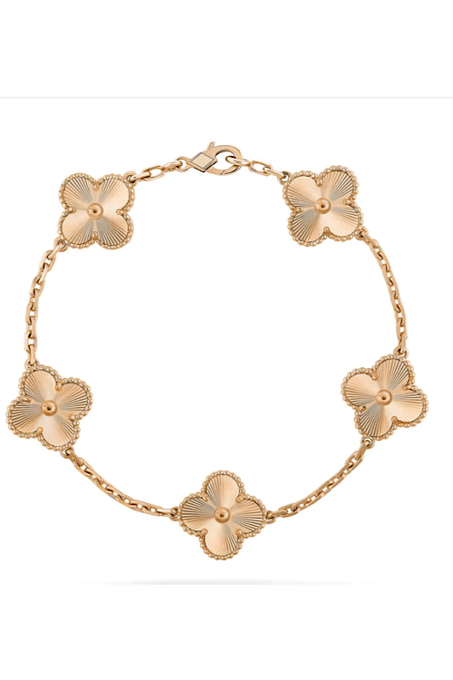 Elegant 5 Motifs 4-leave Clovers Rose-Gold Color Bracelet Nickel Free