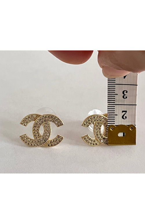 Fully-Paved Classic CC Earrings Nickel Free, Gold color