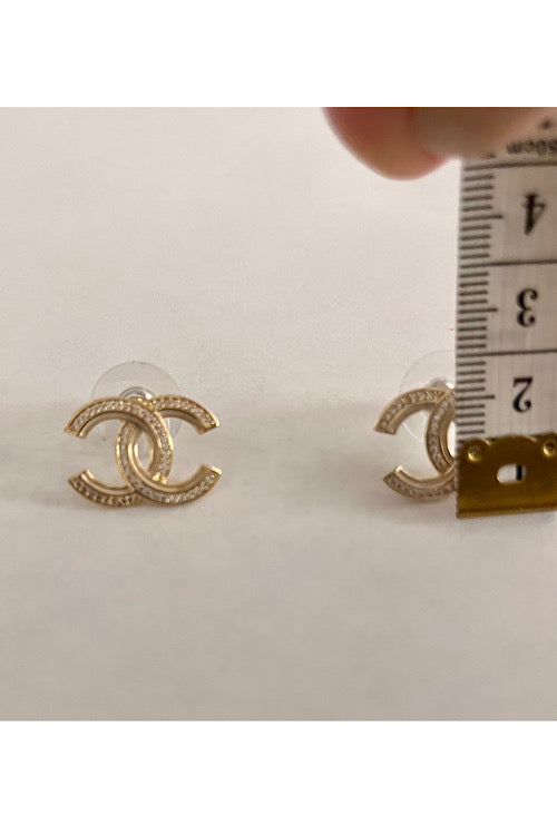 Minimal CC Earrings with Crystal Accents, Gold color, Nickel Free