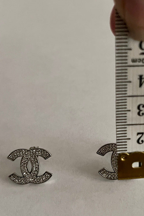 Elegant Wide CC Crystal Earrings Stud, Nickel Free