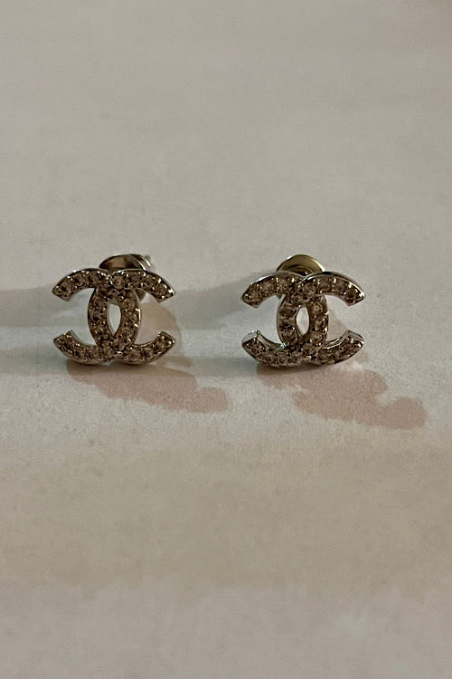 Silver Crystal Mini Double-C Stud Earrings Nickel Free