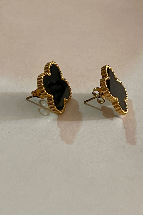 Black Clover Gold-Trim Stud Earrings