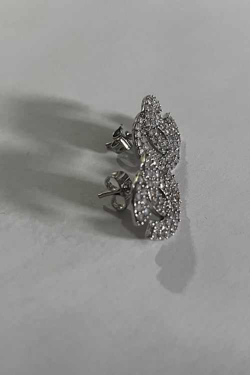Sparkling Crystal Double-C Logo Stud Earrings – Silver Tone