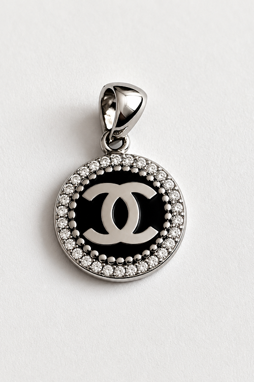 Sterling Silver 925 Crystal Logo Pendant Charm