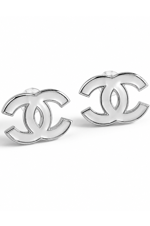 Silver-Tone CC Logo Stud Earrings – Classic Minimalist Designer-Inspired Earrings