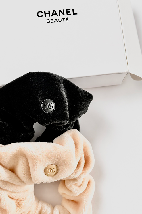 CC Logo Velvet Scrunchie Set – Luxury Black & Ivory Hair Accessories