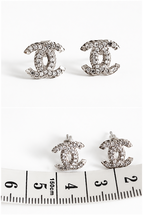 CC Logo Crystal Stud Earrings – Silver Tone Designer-Inspired Earrings