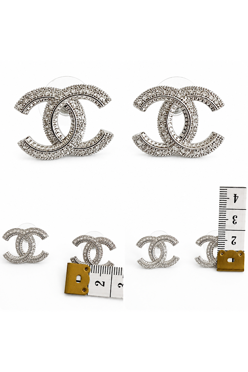 Modern Silver CC Earrings with Linear Stones, Nickel Free