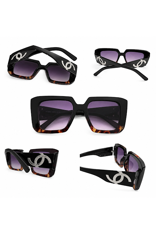 Oversized Square Sunglasses with CC Logo Detail