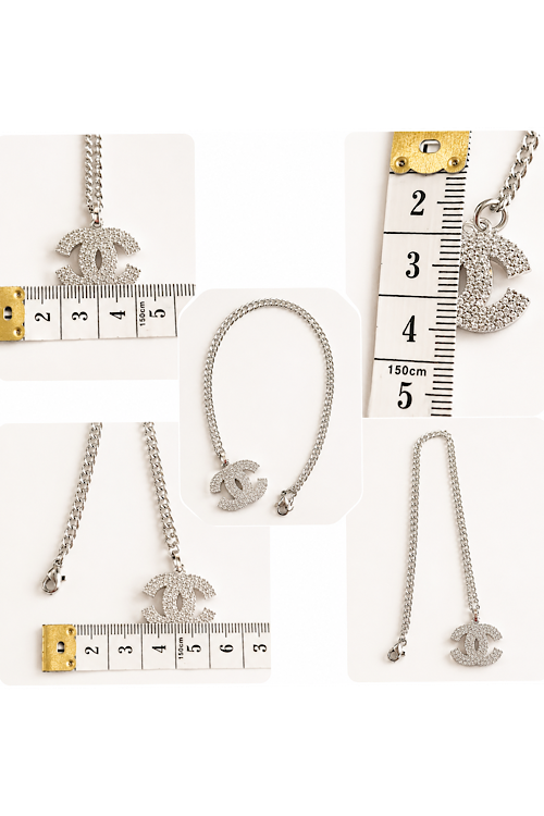 Silver Crystal CC Pendant Necklace
