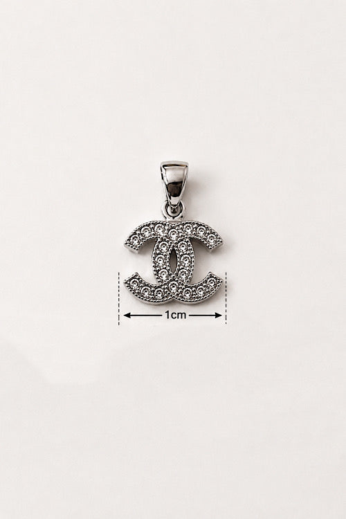 Sparkling Silver Crystal CC Pendant Charm – 1 cm Mini Pendant