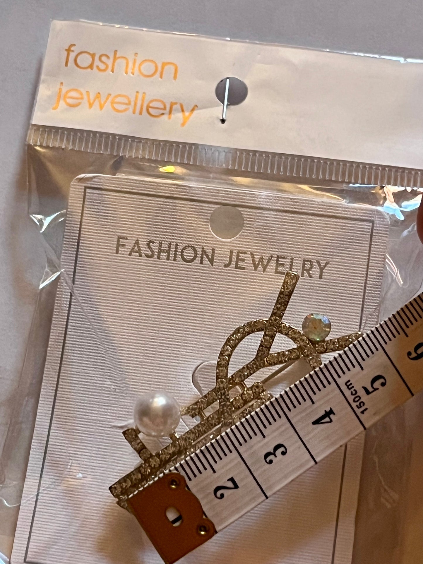 Gold Crystal Letter Brooch with Pearl Accent