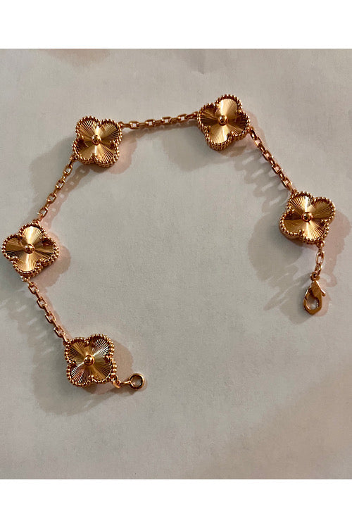 Elegant 5 Motifs  4-leave Clovers Rose-Gold Color Bracelet Nickel Free