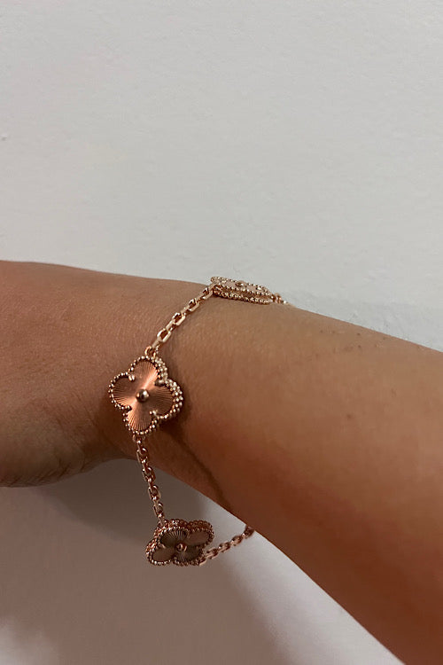 Elegant 5 Motifs  4-leave Clovers Rose-Gold Color Bracelet Nickel Free
