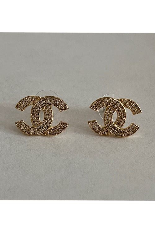 Fully-Paved Classic CC Earrings Nickel Free, Gold color