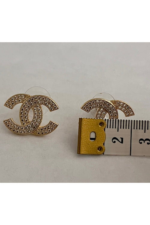 Fully-Paved Classic CC Earrings Nickel Free, Gold color