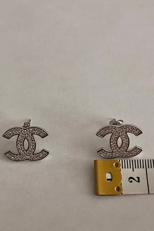 Elegant Wide CC Crystal Earrings Stud, Nickel Free