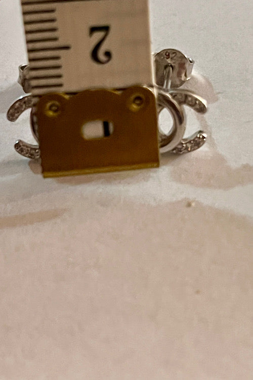 Italian Silver Crystal Double-C Dainty Stud Earrings