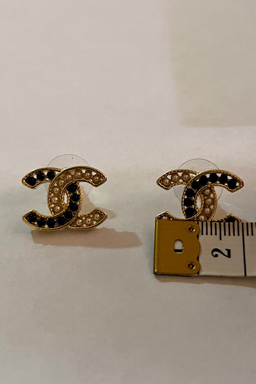 Gold & Black Crystal Two-Tone Double-C Studs