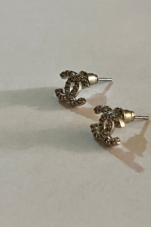 Silver Crystal Mini Double-C Stud Earrings Nickel Free