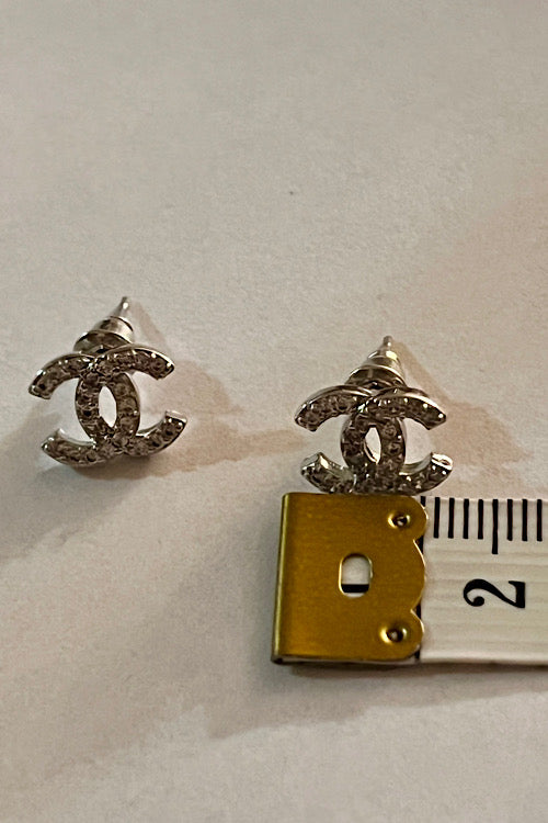 Silver Crystal Mini Double-C Stud Earrings Nickel Free