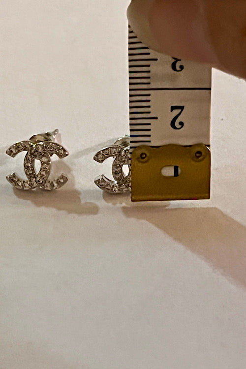 Silver Crystal Mini Double-C Stud Earrings Nickel Free