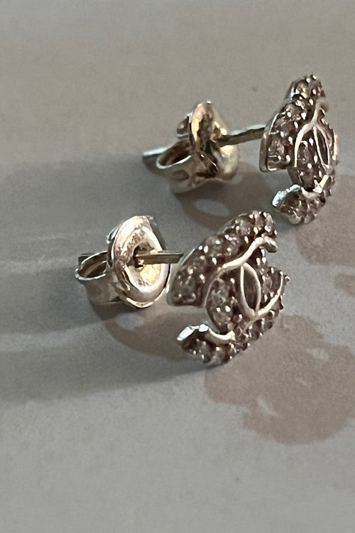 Compact Crystal Double-C Silver Stud Earrings