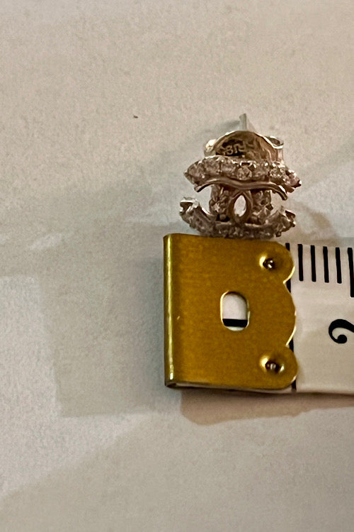 Compact Crystal Double-C Silver Stud Earrings