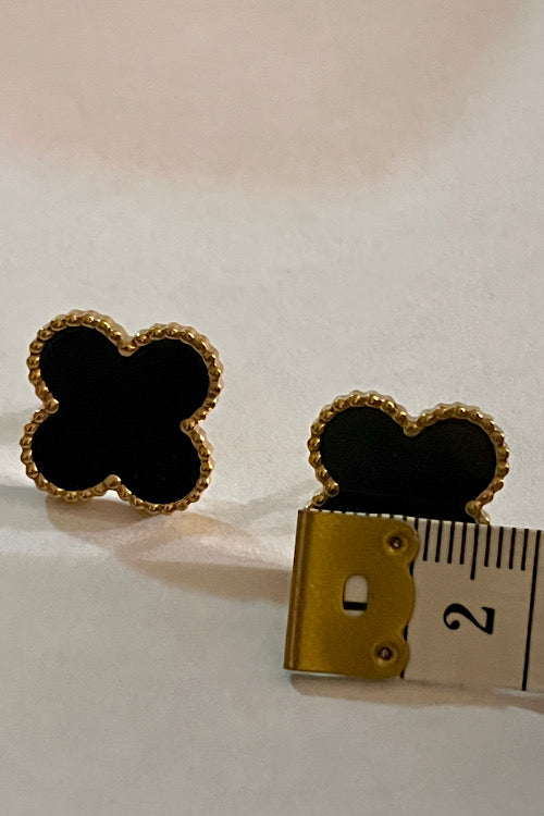 Black Clover Gold-Trim Stud Earrings