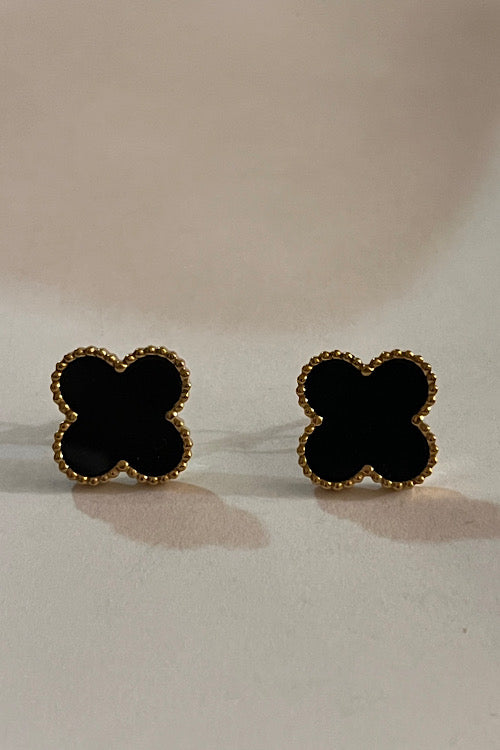 Black Clover Gold-Trim Stud Earrings