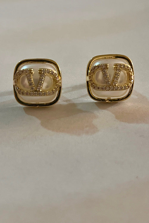 Gold Frame Crystal Initial-Style Earrings