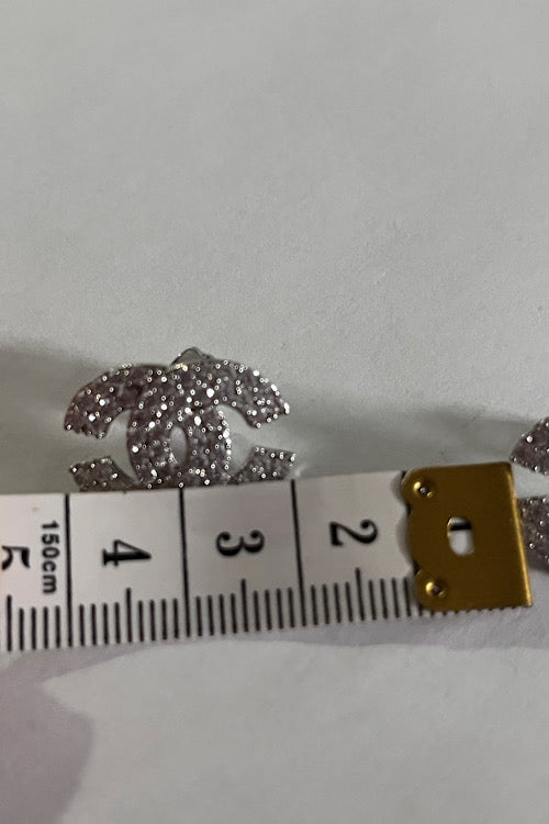 Sparkling Crystal Double-C Logo Stud Earrings – Silver Tone