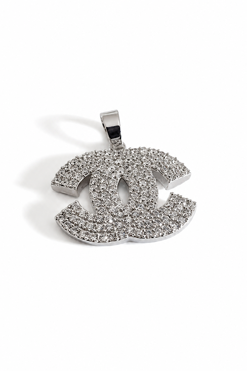 Crystal Pavé CC Pendant Necklace Charm – Silver-Tone Statement Pendant
