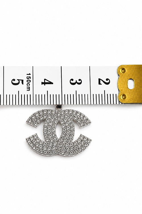 Crystal Pavé CC Pendant Necklace Charm – Silver-Tone Statement Pendant