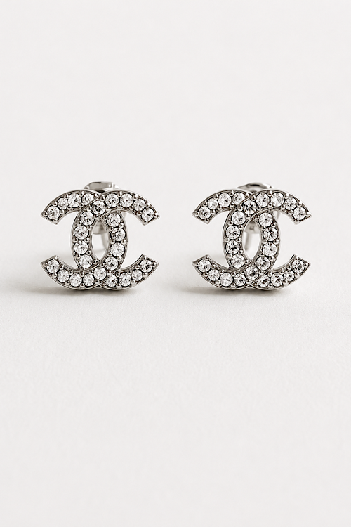 Silver Crystal Mini Double-C Stud Earrings Nickel Free