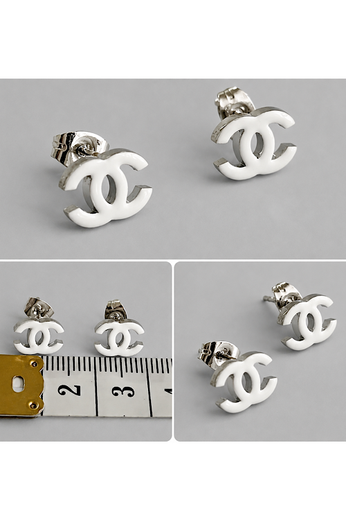 White CC Logo Stud Earrings – Minimalist Chic Fashion Earrings