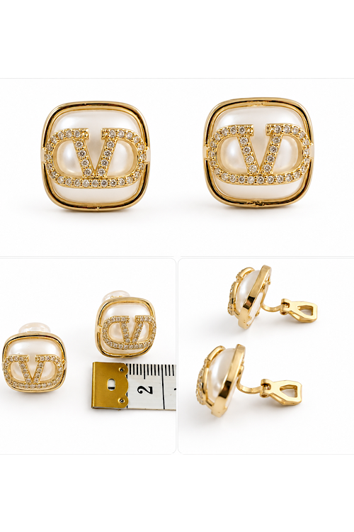 Gold Frame Crystal Initial-Style Earrings