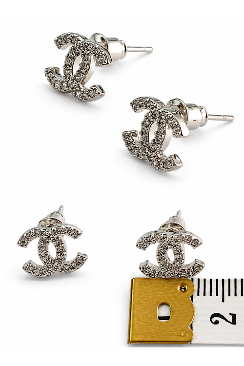 Silver Crystal Mini Double-C Stud Earrings Nickel Free