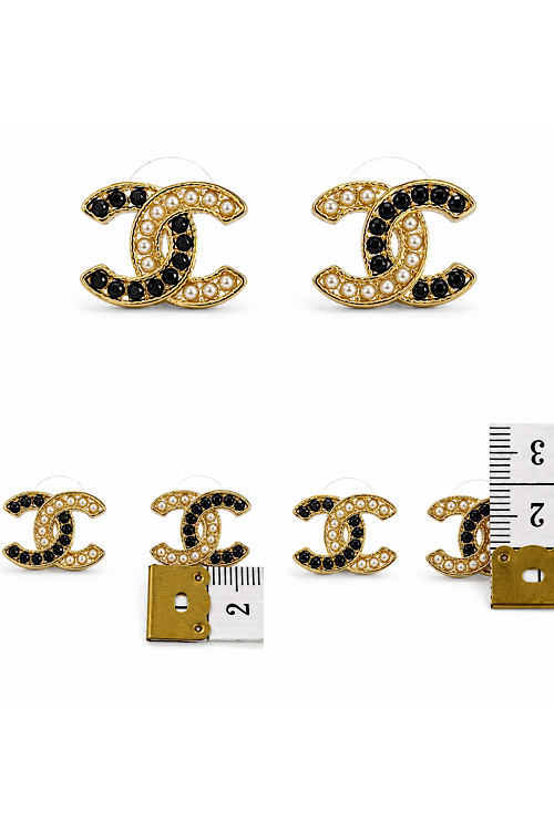 Gold & Black Crystal Two-Tone Double-C Studs