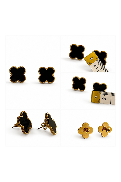 Black Clover Gold-Trim Stud Earrings